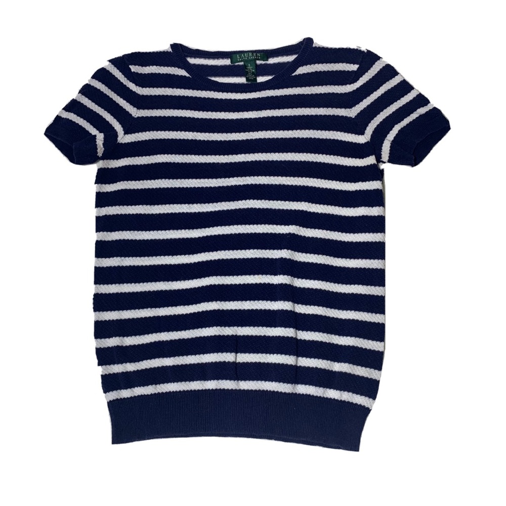 Lauren Ralph Lauren blue white striped sweater top Sz S